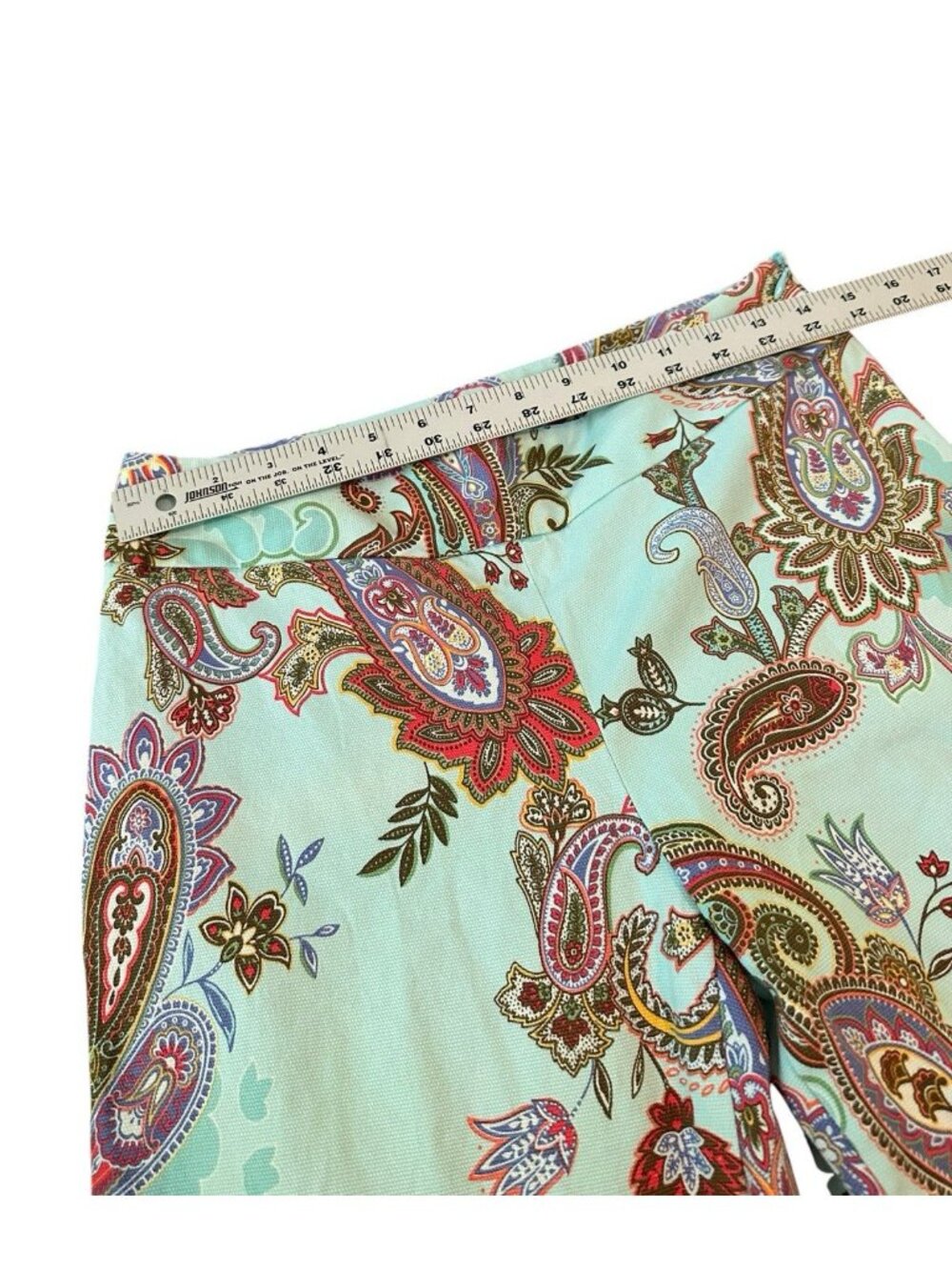 Randy Kemper Cropped Wide‎ Mint Green Capri Pants M Coastal Paisley Boho Resort - Picture 7 of 7